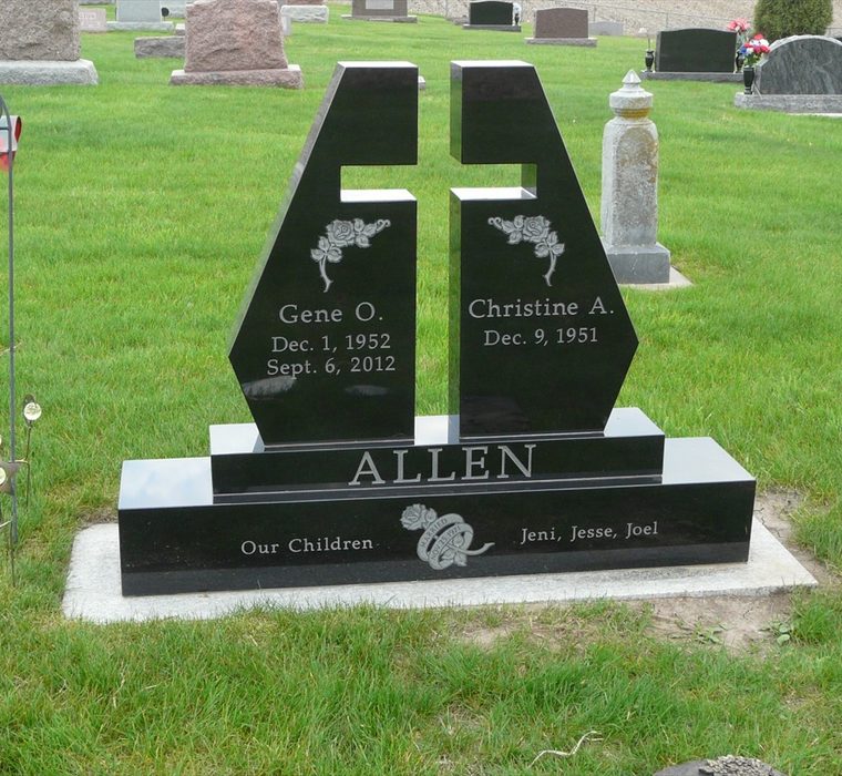Finished Anderson Jet Black companion upright set in the cemetery
